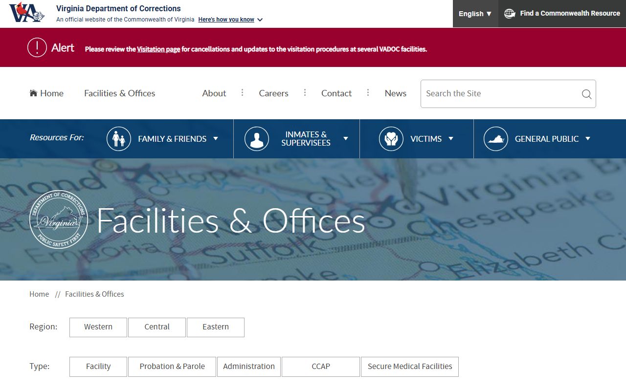 VADOC facility directory listing for Lunenburg Correctional Center inmate search